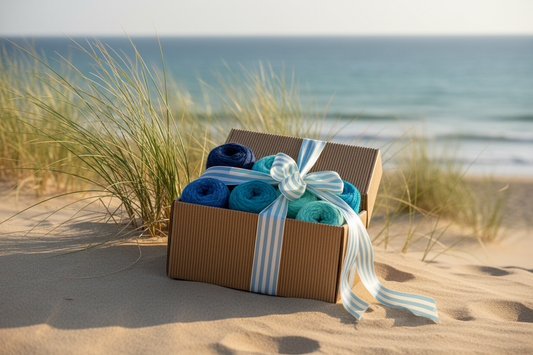 Geschenk garn rollen meeresfarben dünen karton schleife
